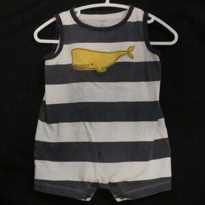 CARTER'S Baby Boy Whale Striped Sleeveless Romper - 6 Months